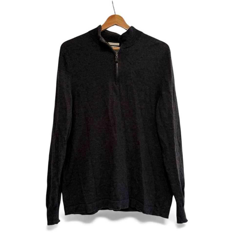 Joseph Abboud XL 100% Extra Fine Merino Wool Quarter-Zip Sweater  Gray/Charcoal